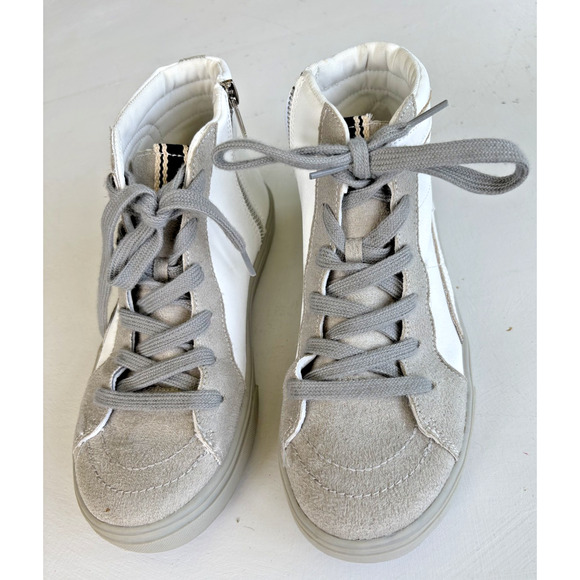 Euc Shu Shop Roxanne Distressed look White kids hi top size 5 - Picture 2 of 7